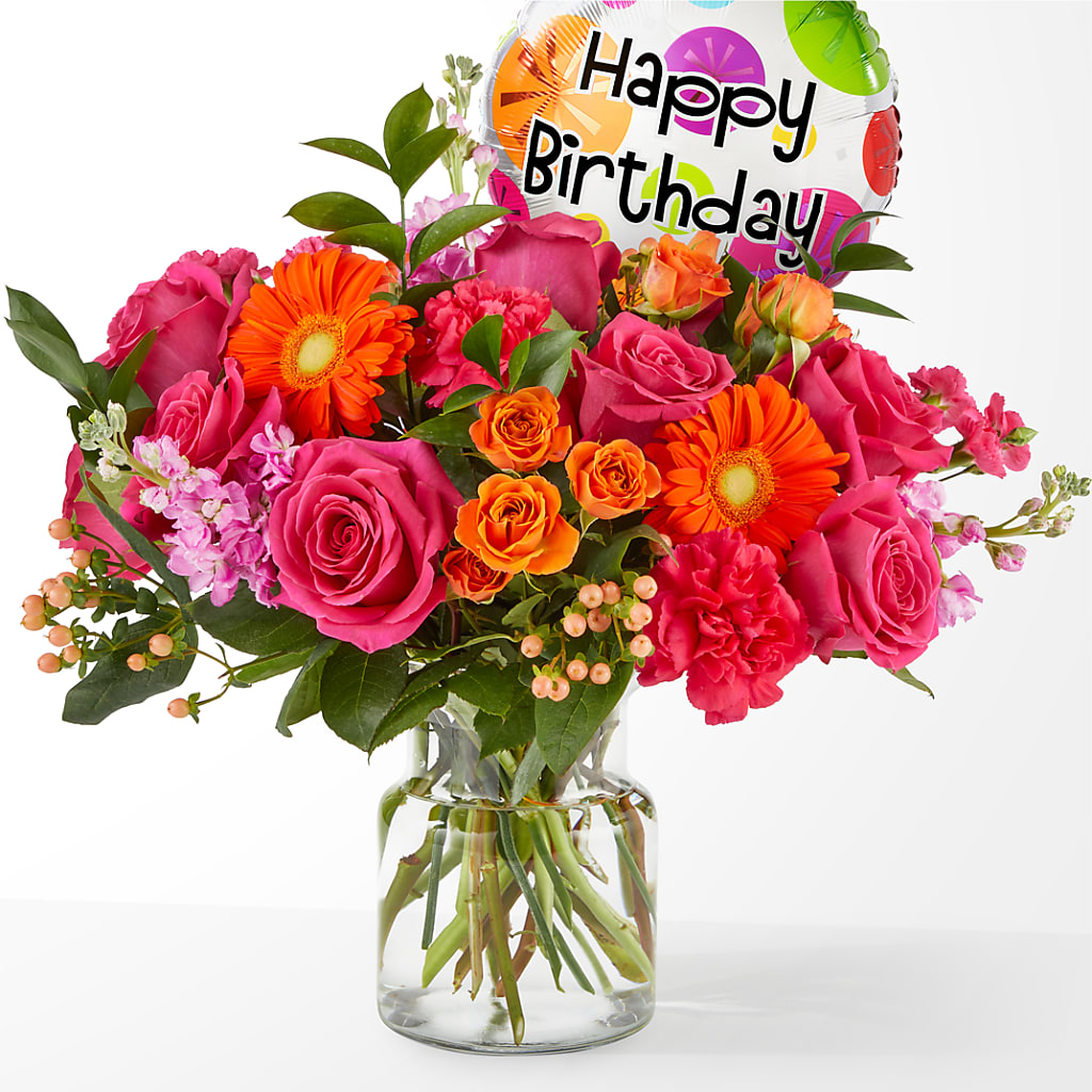 Fiesta Bouquet with Birthday Balloon – Gutierrez Flowers, Sylmar CA
