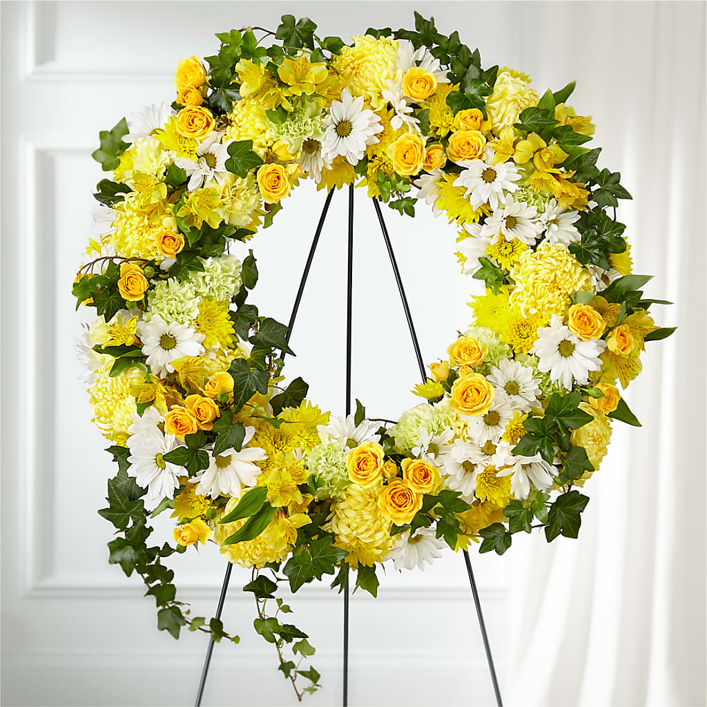 Golden Remembrance Wreath – Gutierrez Flowers, Sylmar CA
