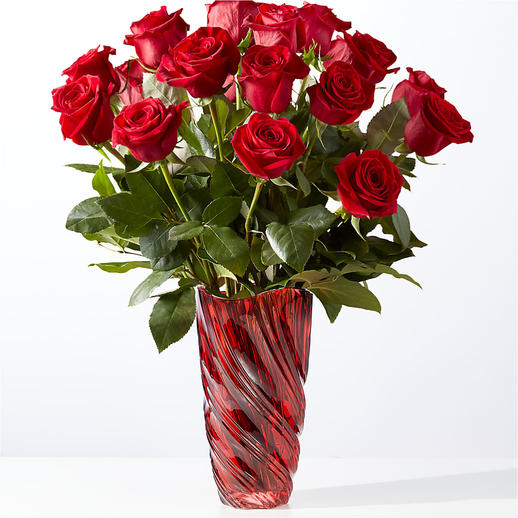 Classic Love Red Rose Bouquet with Luxe Swirl Vase – Gutierrez Flowers, Sylmar CA