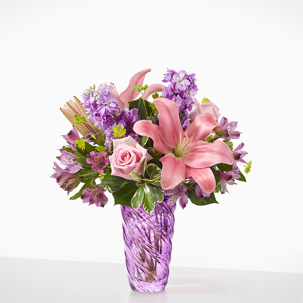 Precious Petals Bouquet with Luxe Swirl Vase – Gutierrez Flowers, Sylmar CA