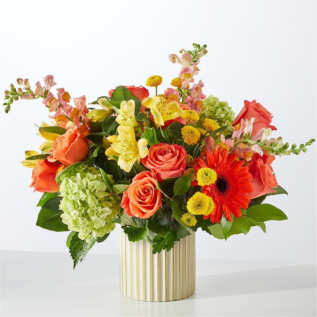 Autumn Sunshine Bouquet with Ivory Vase – Gutierrez Flowers, Sylmar CA