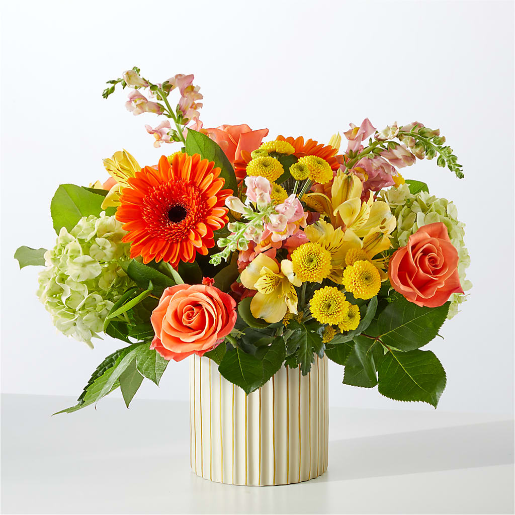 Autumn Sunshine Bouquet with Ivory Vase –  Gutierrez Flowers, Sylmar CA