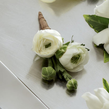 White Ranunculus Boutonniere –  Gutierrez Flowers, Sylmar CA